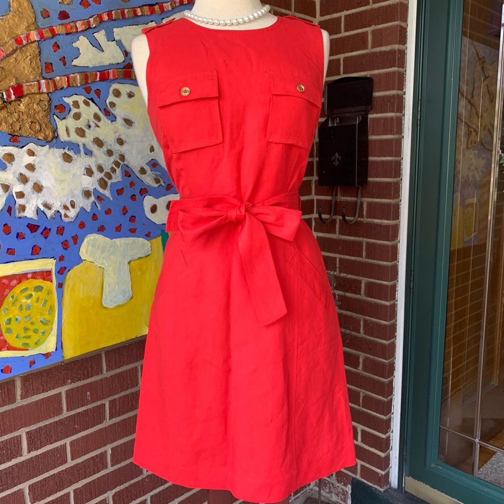 Calvin Klein Red Linen Belted Dress